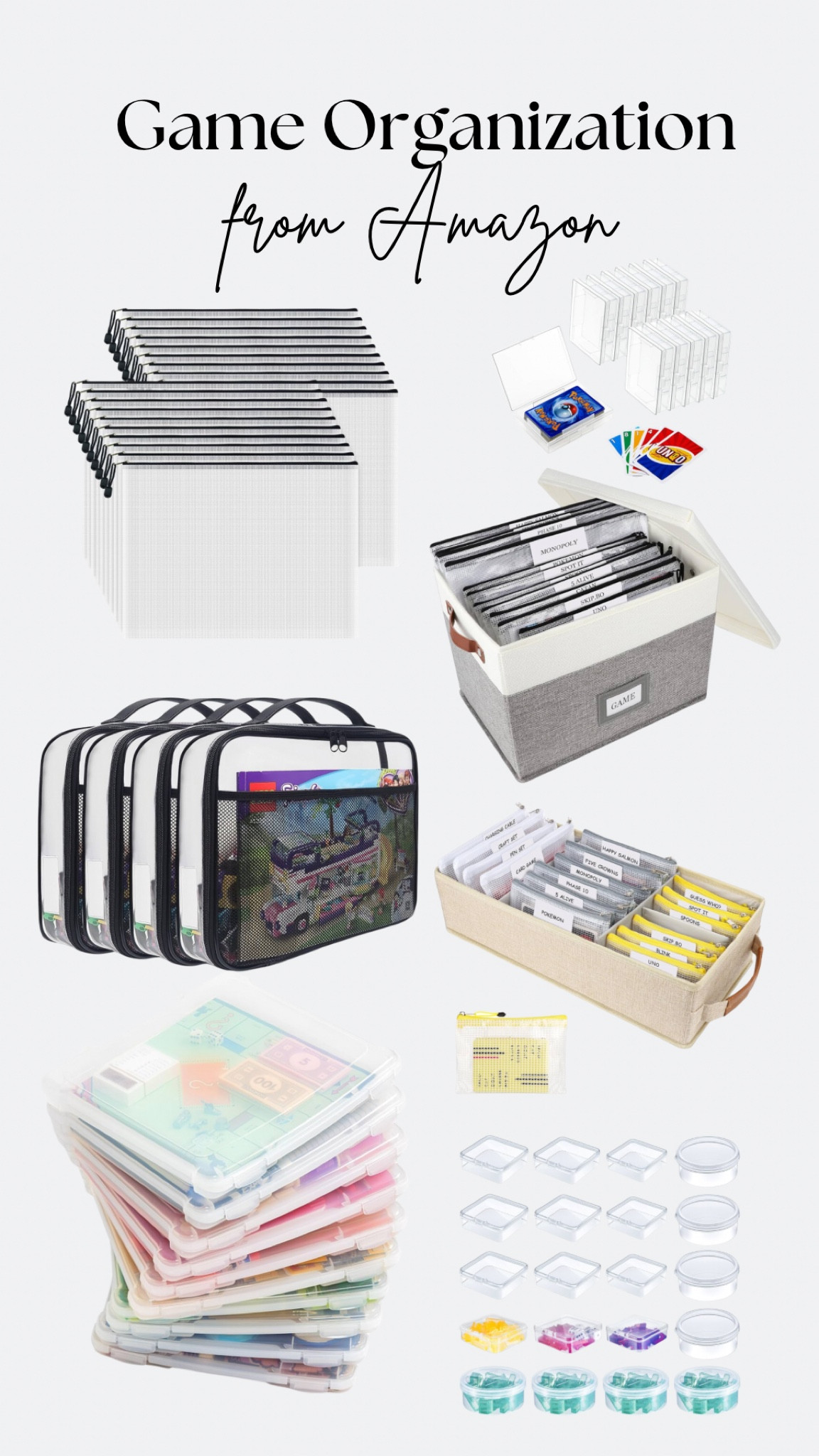 Game organization from Amazon. We have the plastic zipper bags and the clear plastic containers to organize our game closet. I’ve linked up a bunch of other neat products to help with organization too! 


#LTKFamily #LTKHome #LTKKids