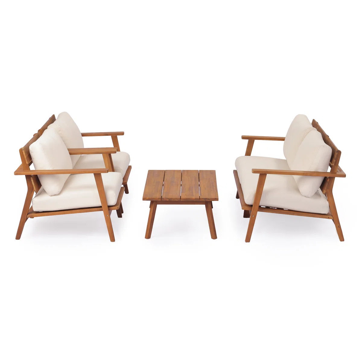 Liz Outdoor 4-Piece Acacia Wood Conversation Set With Cushions & Slatted Top | Wayfair North America