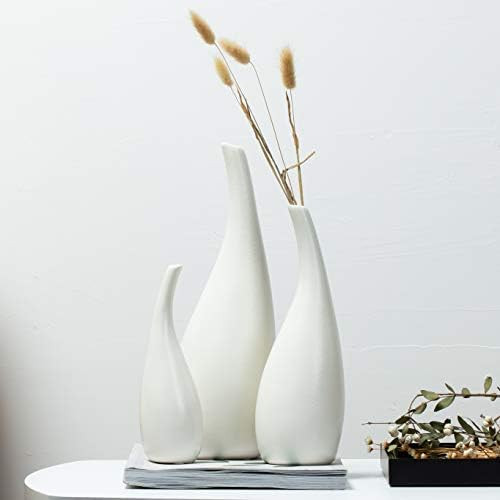 Ceramic Vase Pack 3, White Modern Bud Vase, Ceramic Modern Vase Decor, Sculpture Decor, Fire Plac... | Amazon (US)