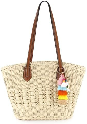 RUNROLE Straw Purse with Tassel Hat Clip, Beach Bag for Women, Handmade Large Woven Purse, Summer... | Amazon (US)