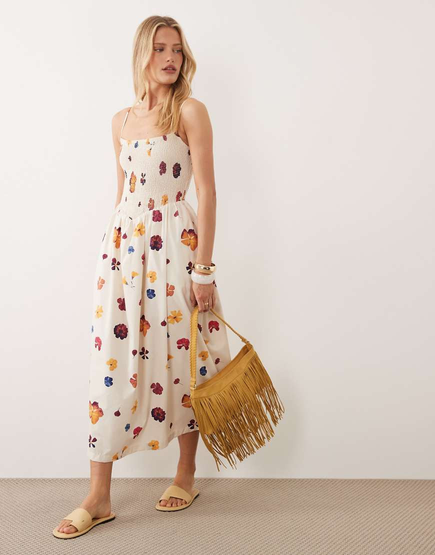 Abercrombie & Fitch dipped waist maxi dress in floral placement-Multi | ASOS (Global)