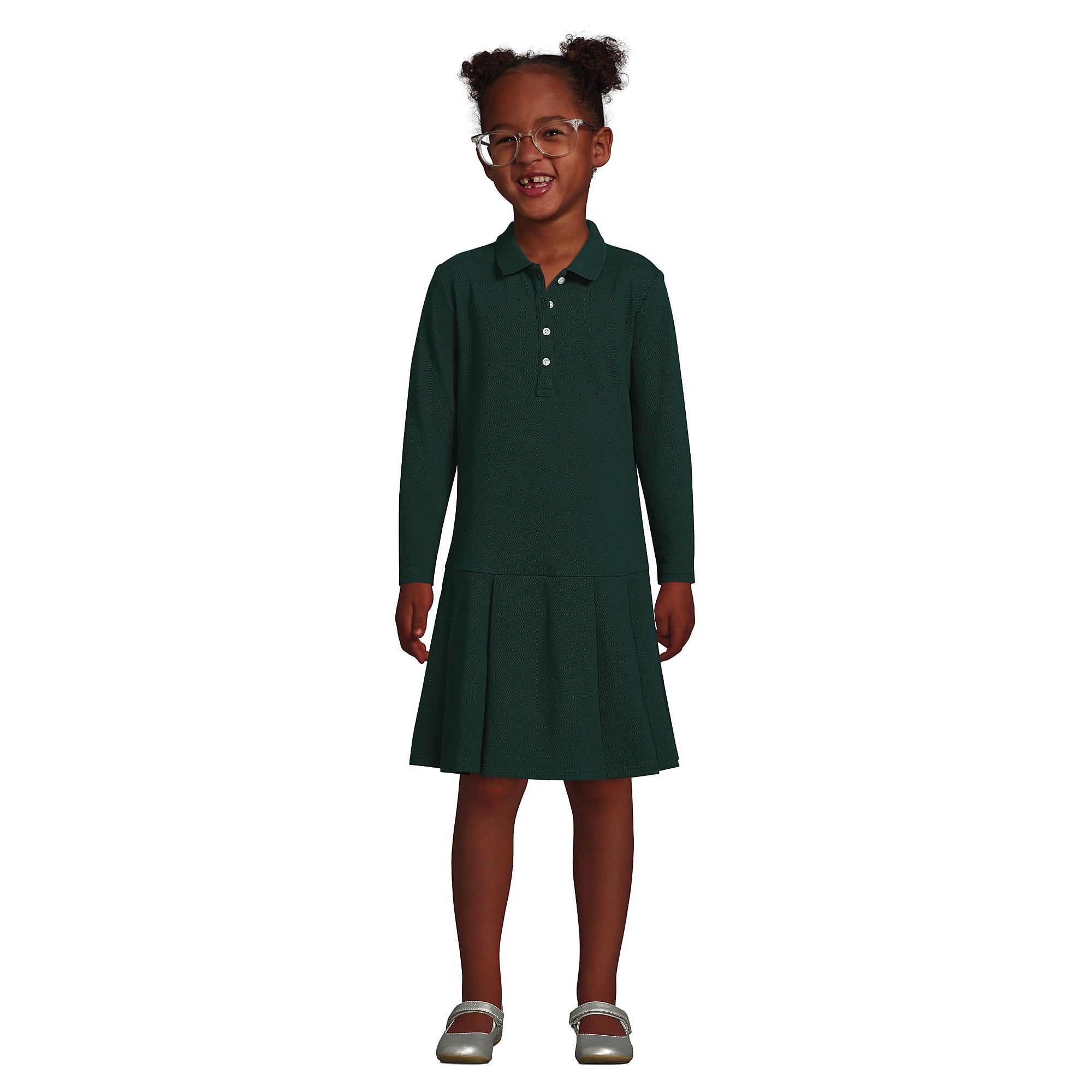 Lands' End School Uniform Girls Long Sleeve Mesh Pleated Polo Dress | Walmart (US)