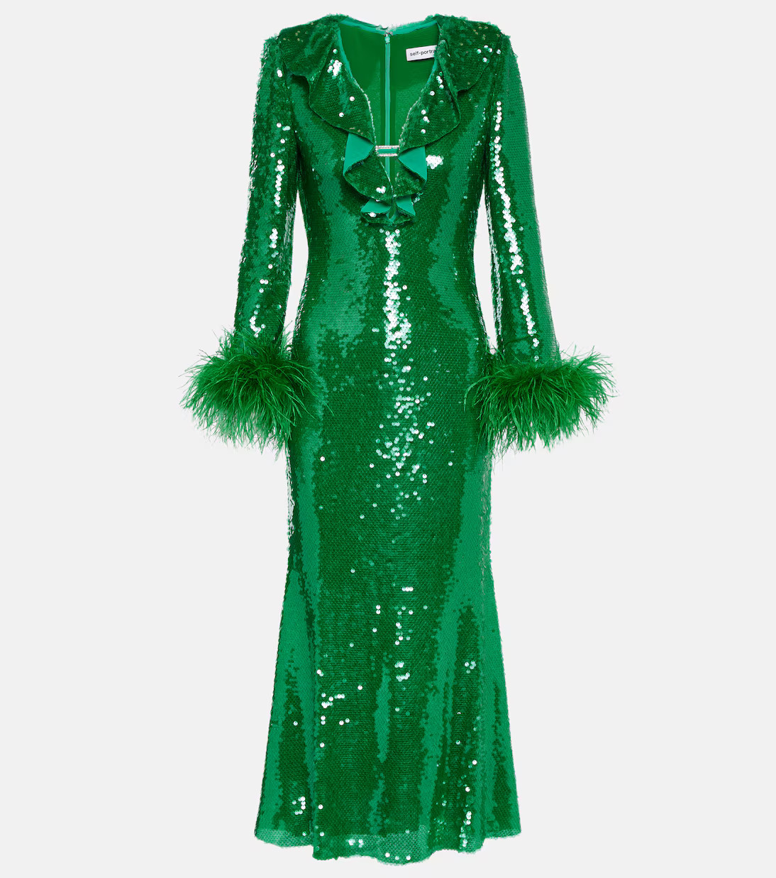 Feather-trimmed sequined midi dress | Mytheresa (US/CA)