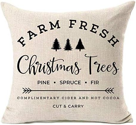 Amazon.com: MFGNEH Farm Fresh Christmas Trees Cotton Linen Throw Pillow Covers Christmas Decor Cu... | Amazon (US)