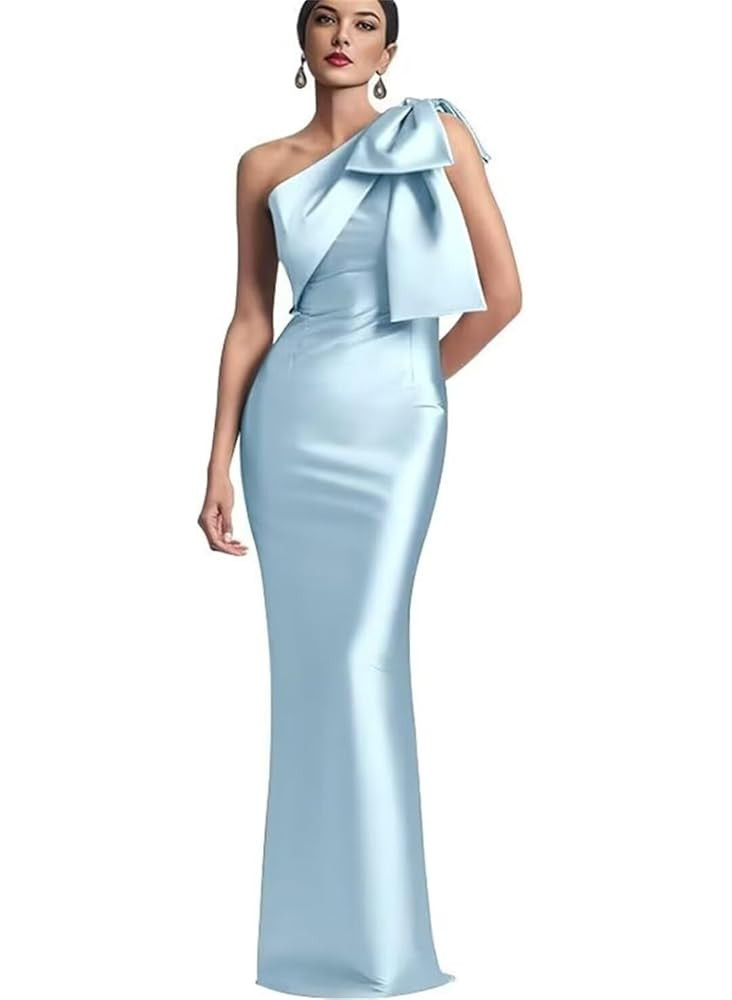 TORYEMY One Shoulder Mermaid Prom Dress with Bow 2025 Satin Long Bridesmaid Dresses Back Split Fo... | Amazon (US)