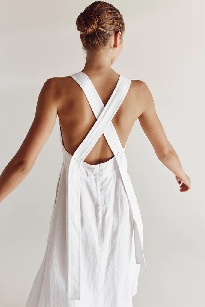 ZADIE WHITE APRON LINEN MIDI DRESS | DISSH