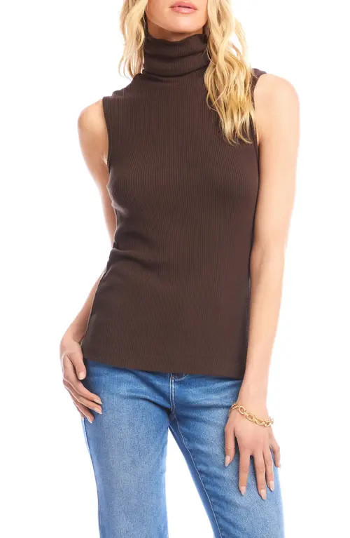 Karen Kane Turtleneck Rib Sleeveless Top in Brown at Nordstrom, Size Small | Nordstrom