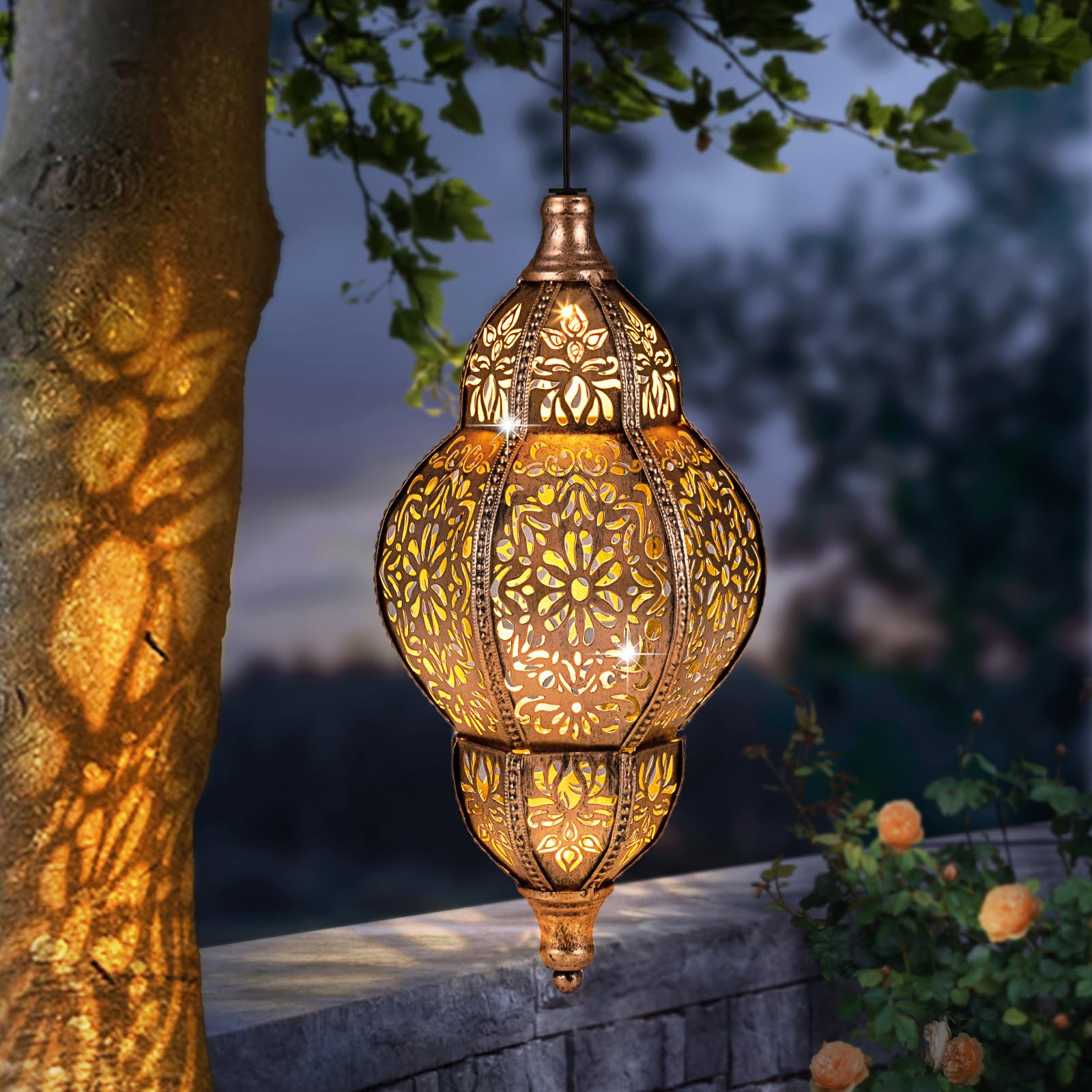 Hanging Solar Lantern Outdoor Decor, Moroccan Solar Lights for Outside Garden Decorations, Waterp... | Amazon (US)