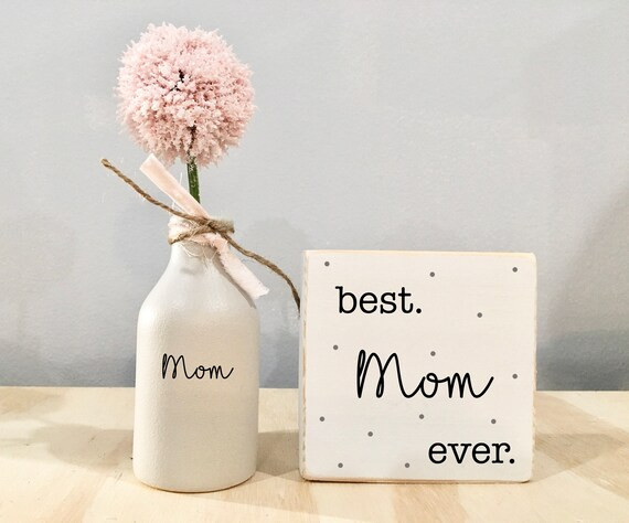Mother's day gift, Spring tiered tray, Vase, Tiered tray decor, Best mom ever sign, Farmhouse, Ti... | Etsy (US)