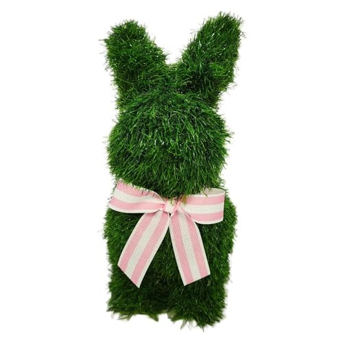 15.5 Inch Easter Sitting Bunny Decor Faux Grass Tabletop Decoration with Bow Spring Indoor Outdoor Home Decor | Amazon (US)