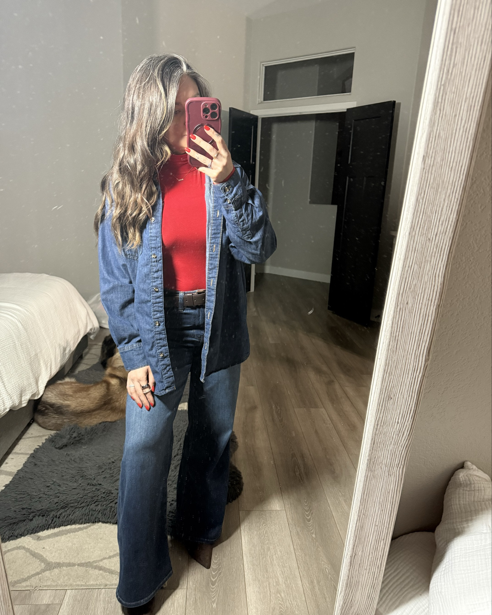 Denim on denim but make it festive. Frame wide-leg jeans, an oversized button-up, and a pop of red from this bodysuit—simple, comfy, and so good for the season.


#LTKSeasonal #LTKHoliday #LTKootd