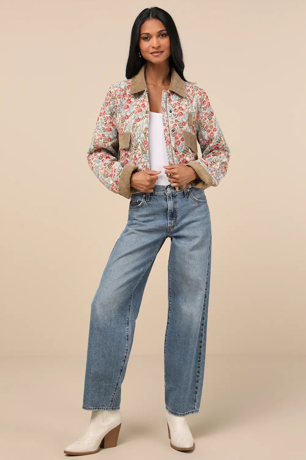 Morrina Beige Multi Floral Jacquard Barn Jacket | Lulus