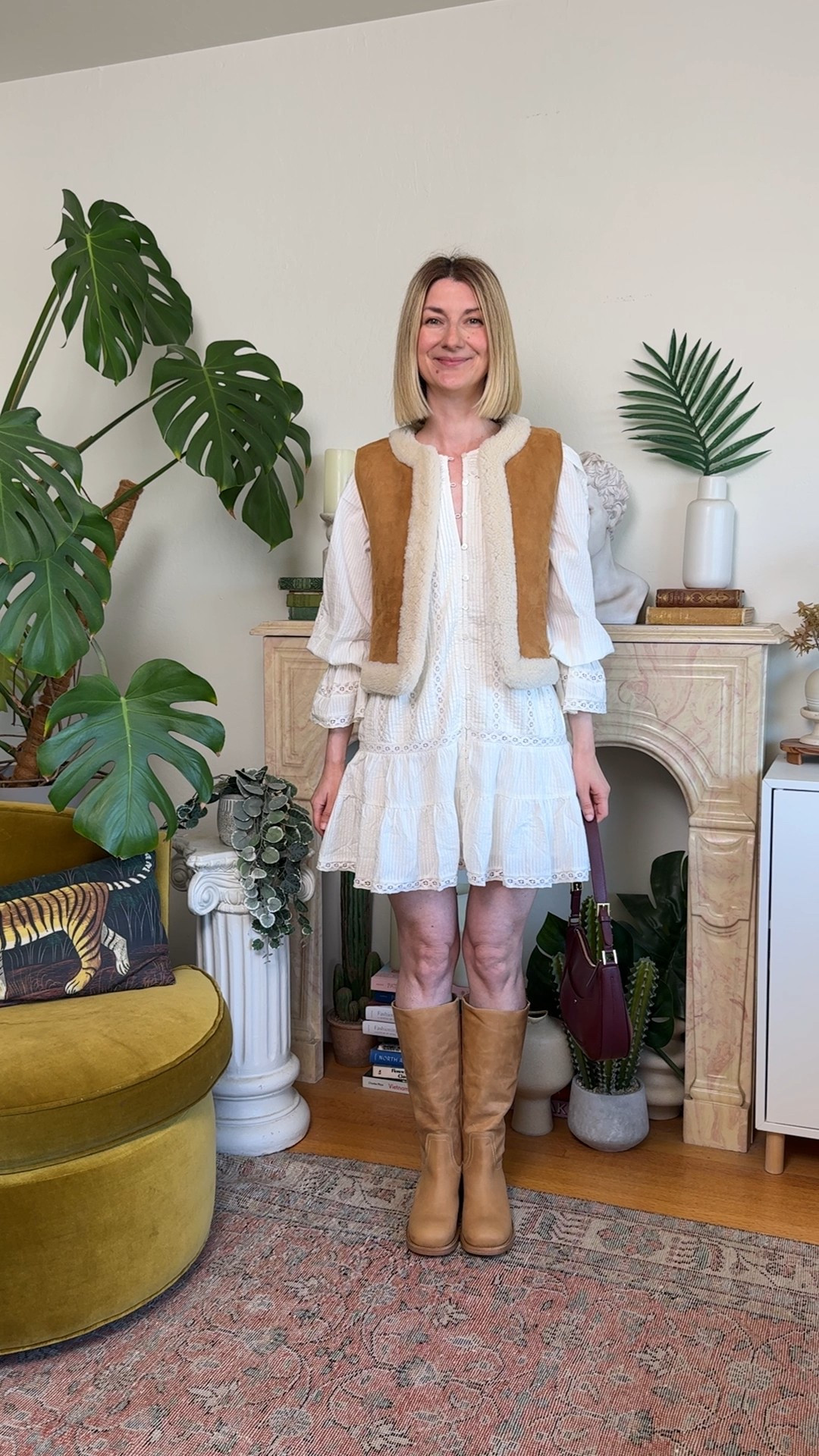 Boho white cotton mini dress paired with knee high banana leather boots ✨ If you are looking for early fall outfit ideas - this is a great easy everyday outfit 

#LTKSeasonal #LTKStyleTip #LTKShoeCrush