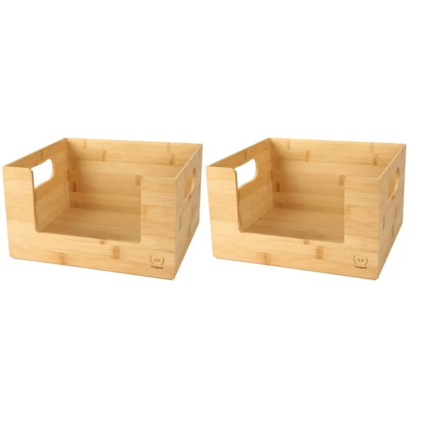 The Home Edit Bamboo Set of 2 Open Front Small Storage and Organizing Bins Brown | Walmart (US)