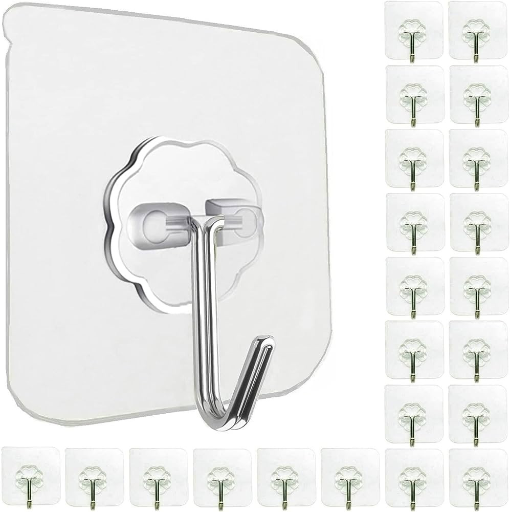 24 Pack Wall Hooks for Hanging 33lb(Max) Heavy Duty Self Adhesive Hooks Transparent Waterproof St... | Amazon (US)