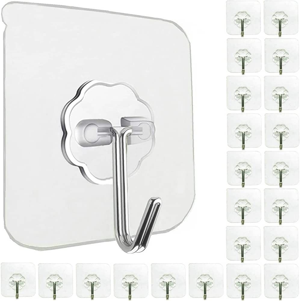 Jiaweixiang Self Adhesive Hooks 24Pack 33lb(Max) Wall Door Hooks Stick On/Sticky Hooks for Bathro... | Amazon (UK)