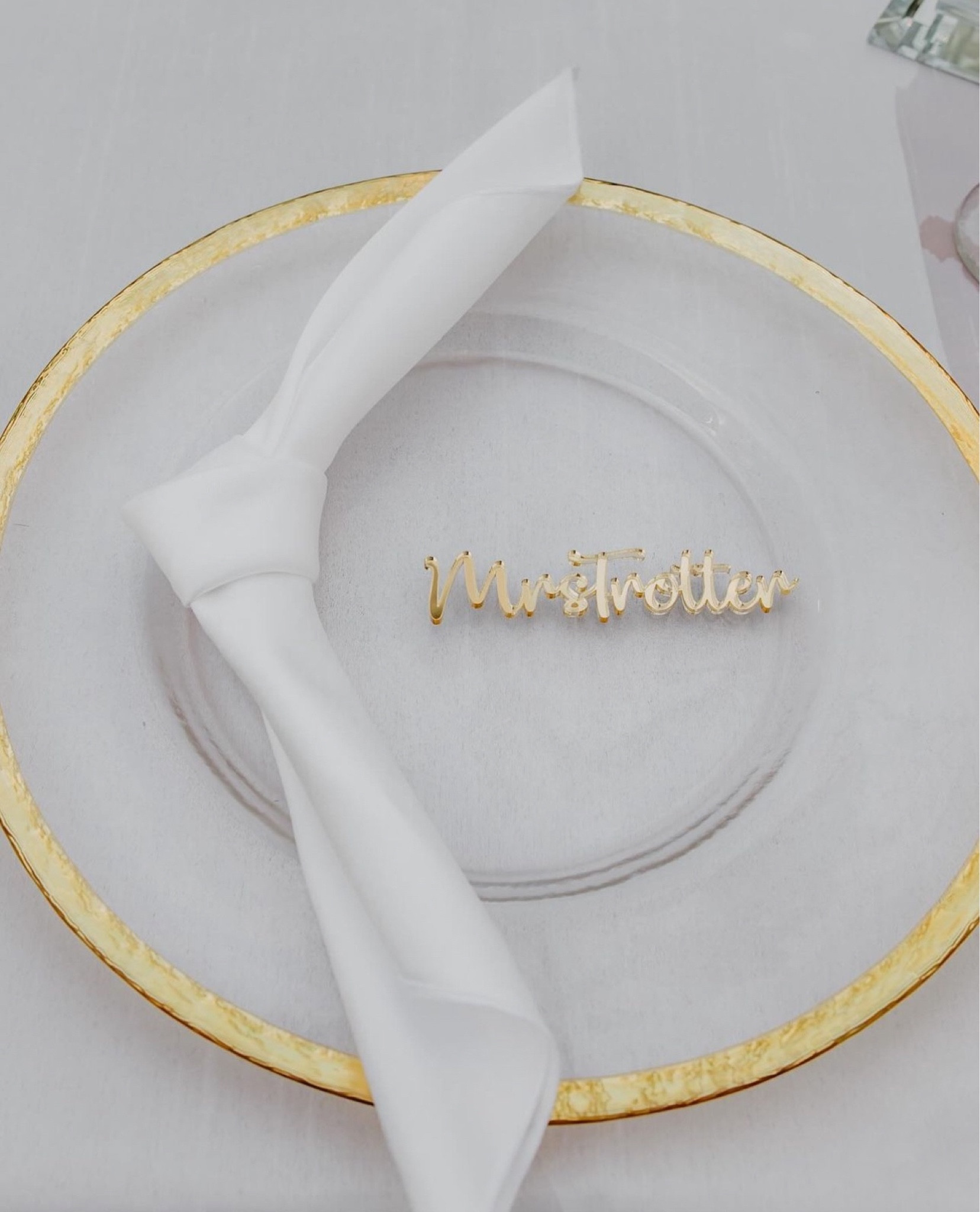 We had custom acrylic name tags for every guest at our reception.

#LTKwedding