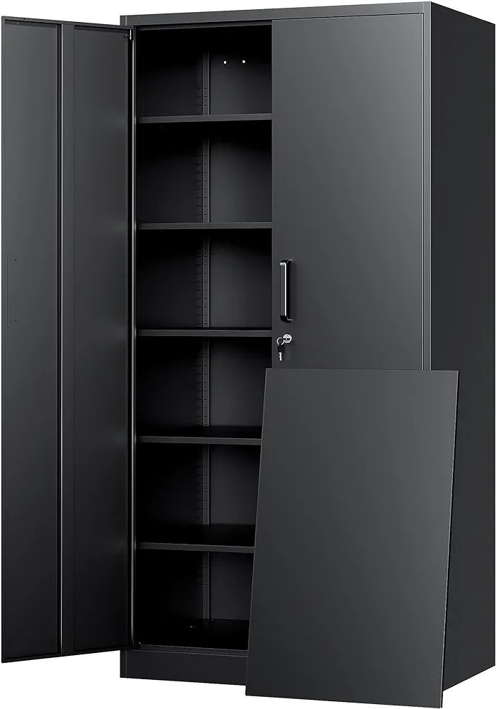 Yizosh Metal Storage Cabinet with Lock - 72" Garage Storage Cabinet with 2 Locking Doors and 5 Ad... | Amazon (US)