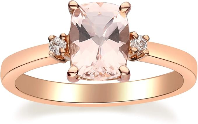 Gin & Grace 10K Rose Gold Real Diamond Anniversary Engagement Ring (I1) with Genuine Morganite Da... | Amazon (US)
