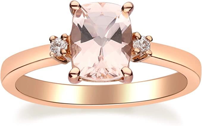 Gin & Grace 10K Rose Gold Real Diamond Anniversary Engagement Ring (I1) with Genuine Morganite Da... | Amazon (US)