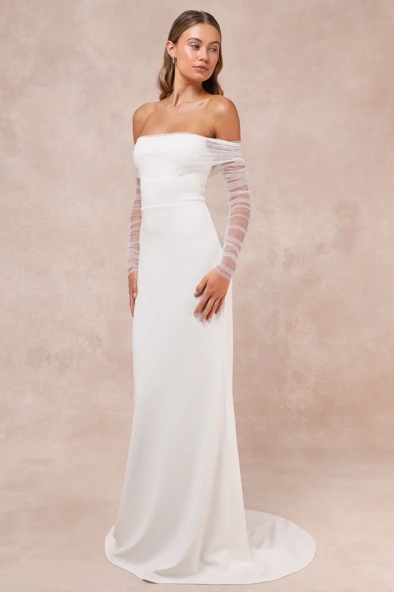 Beautifully Beloved White Mesh Off-the-Shoulder Maxi Dress | Lulus