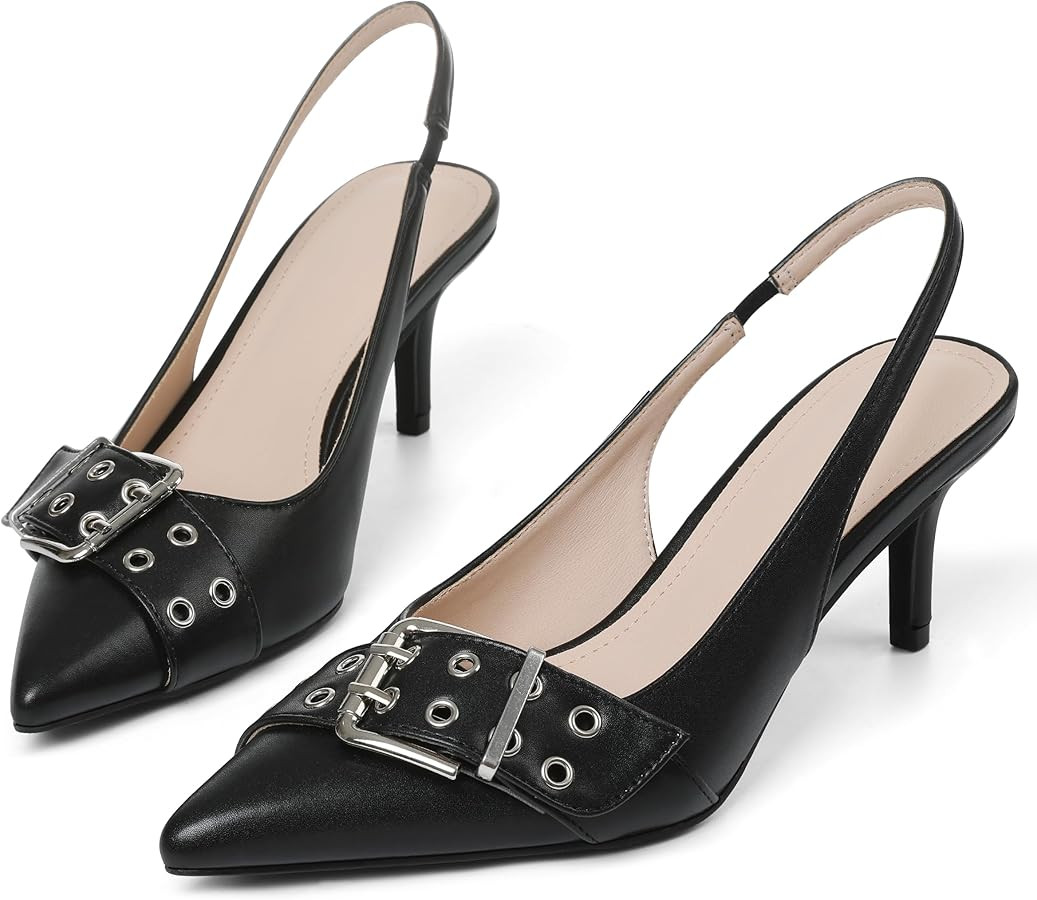 Eteridrey Kitten Heels for Women Pointed Close Toe Elastic Slingback Heel Comfortable Sexy Pumps ... | Amazon (US)