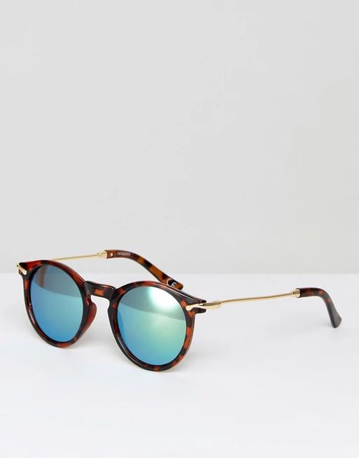ASOS Round Sunglasses With Metal Arms And Flash Lens | ASOS UK