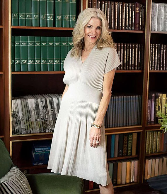 Ming Wang x Tanya Foster Ribbed Knit V-Neck Short Sleeve Fit-And-Flare Dress | Dillard's | Dillard's