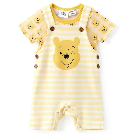 Disney Winnie the Pooh Baby Boys Girls 2 Pcs Graphic Tee with Striped Overall Sets Newborn to Inf... | Walmart (US)