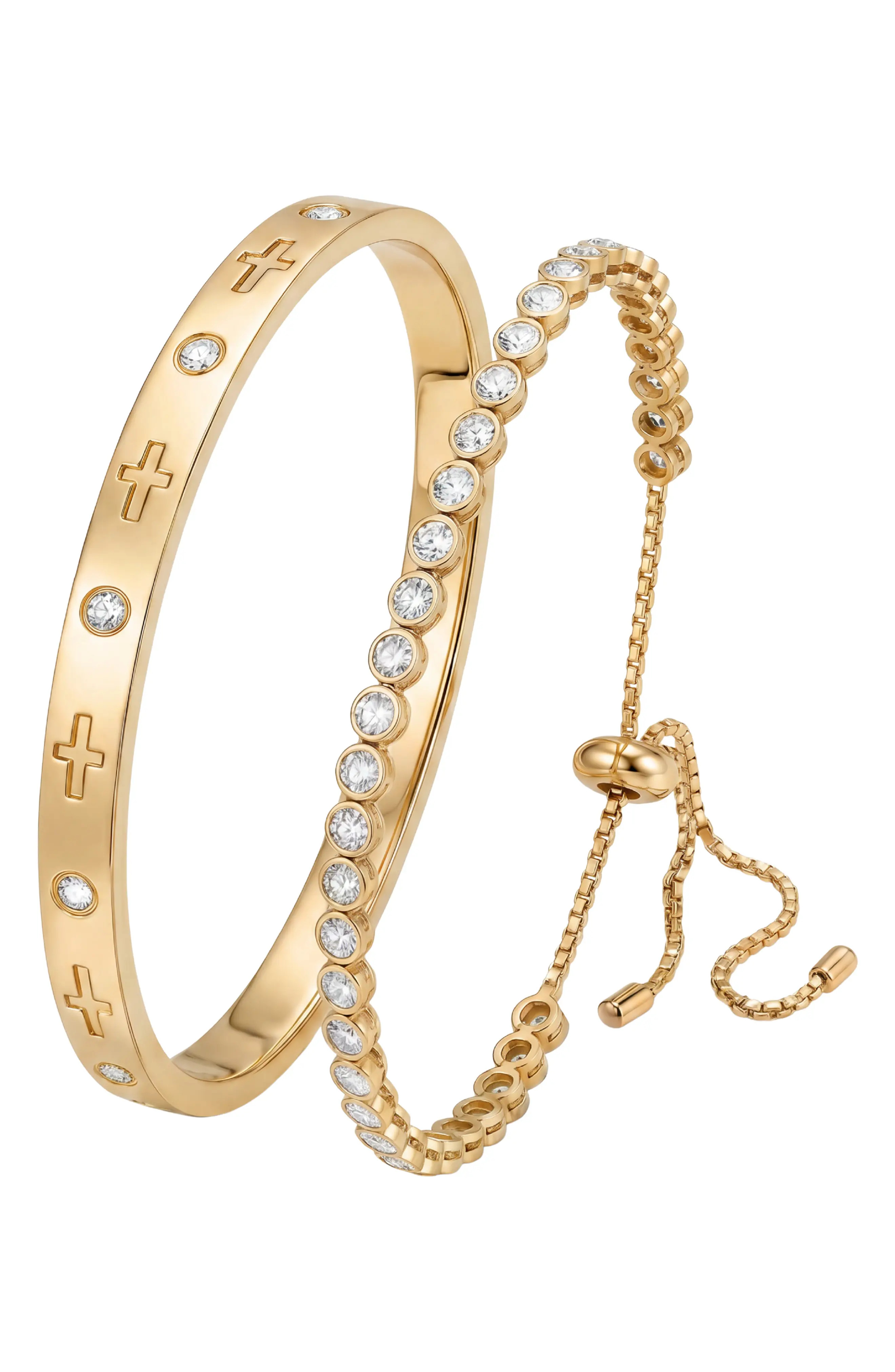 Tennis Cross & Coin Pendant Bracelet Set (Women) | Nordstrom | Nordstrom