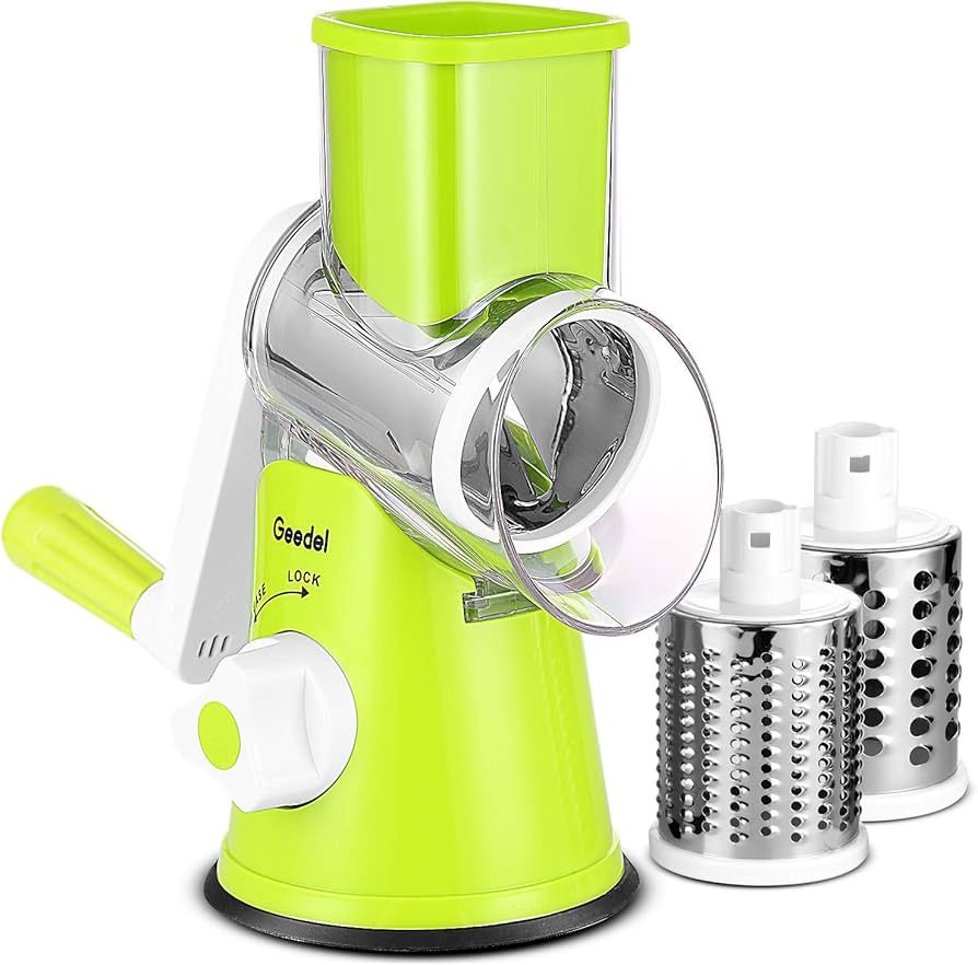 Geedel Rotary Cheese Grater, Kitchen Mandoline Vegetable Slicer with 3 Interchangeable Blades, Ea... | Amazon (US)