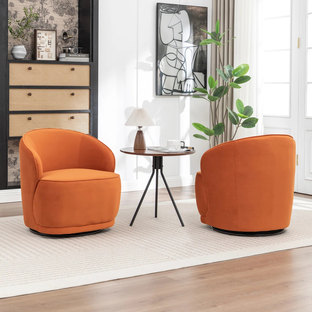 Stith Velvet Upholstered Swivel Barrel Chair (Set of 2) | Wayfair North America