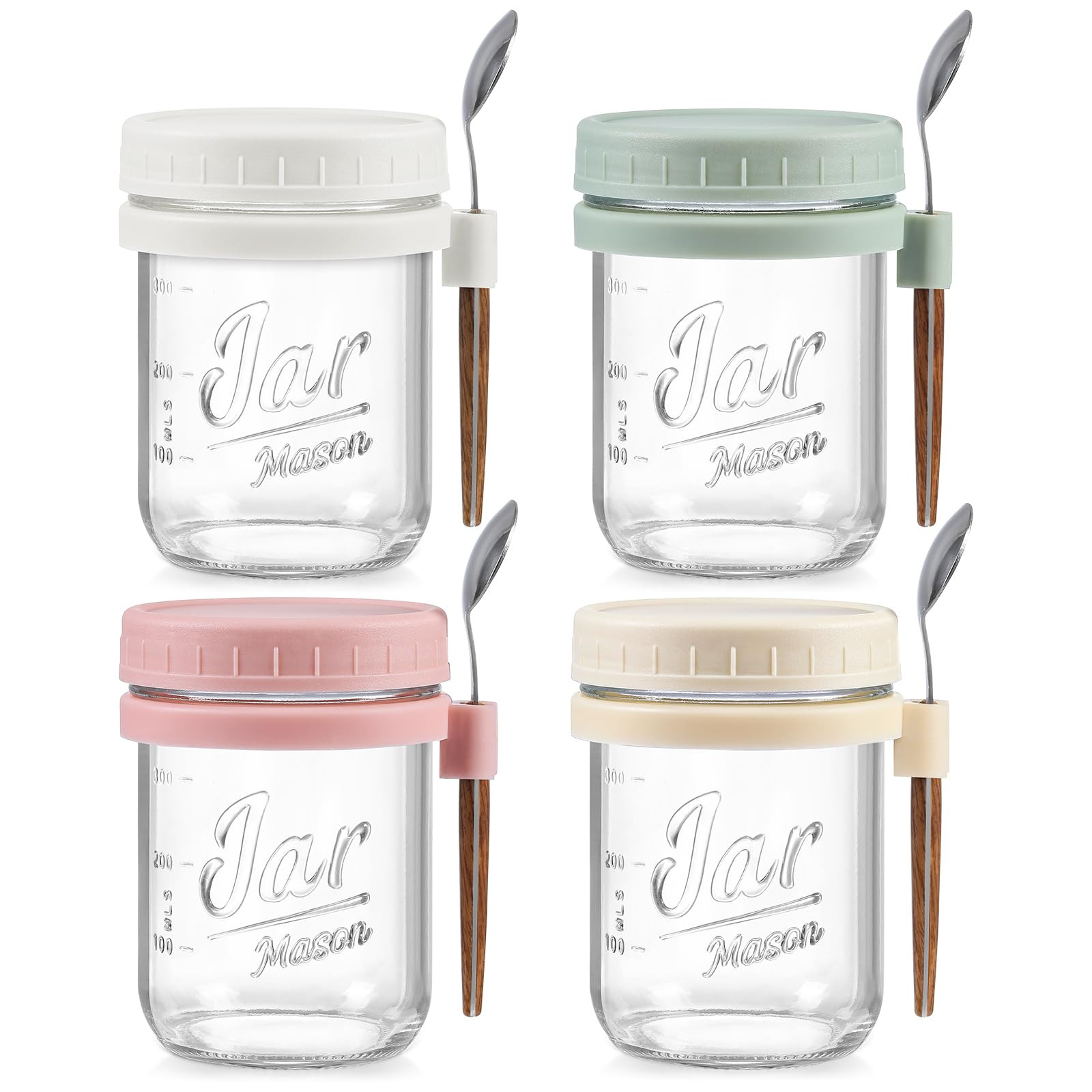 LANDNEOO 4 Pack Overnight Oats Containers with Lids and Spoons, 16 oz Glass Mason Jars with Airti... | Amazon (US)