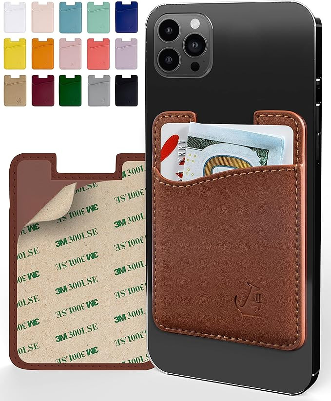 Premium Leather Phone Card Holder - Stick On Wallet for iPhone and Android Smartphones - Minimali... | Amazon (US)