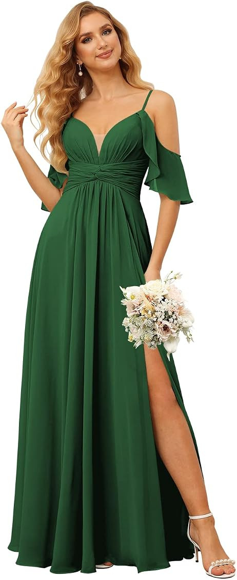 Raseal Off The Shoulder Chiffon Bridesmaid Dress with Slit A Line Empire Waist Pleats Bridesmaid Dre | Amazon (US)