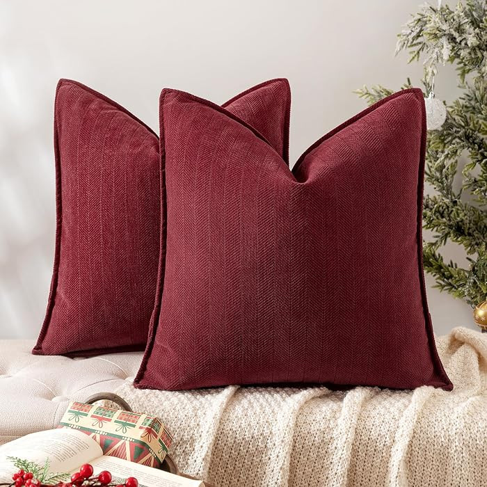MIULEE Pack of 2 Christmas Burgundy Decorative Pillow Covers 18x18 Inch Soft Chenille Luxurious C... | Amazon (US)