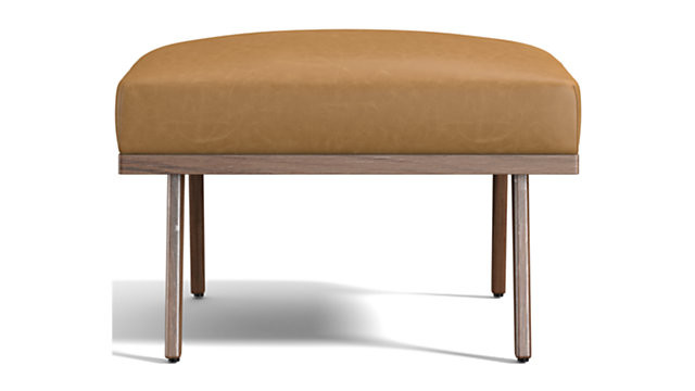 Cavett Leather Wood Frame Ottoman + Reviews | Crate and Barrel | Crate & Barrel