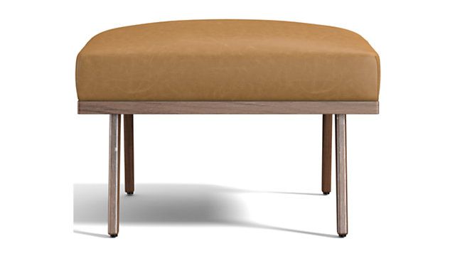 Cavett Leather Wood Frame Ottoman + Reviews | Crate and Barrel | Crate & Barrel