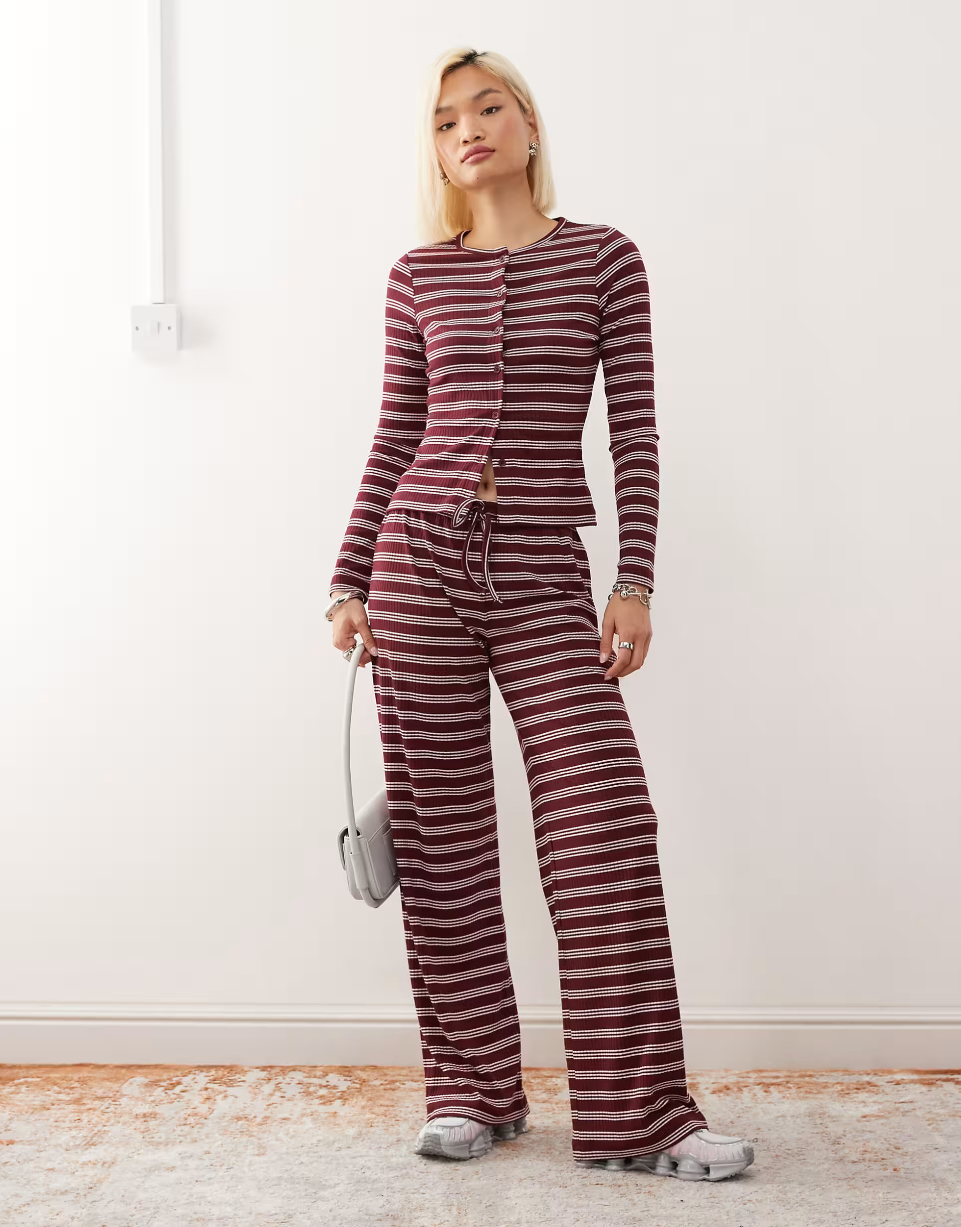 COLLUSION relaxed rib trousers in maroon stripe co-ord | ASOS | ASOS (Global)