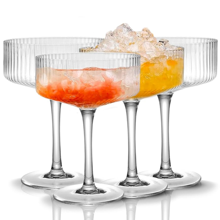 4 Pcs Ribbed Coupe Glasses, 10 oz Vintage Coupe Glass Set, Unique Martini Glass, Classic Cocktail... | Amazon (US)
