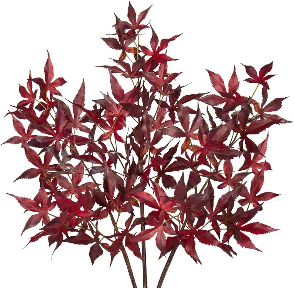 3Pcs Artificial Maple Leaves Branches 30'' Autumn Fake Fall Leaves Stems Plants Faux Maple Leaf B... | Amazon (US)