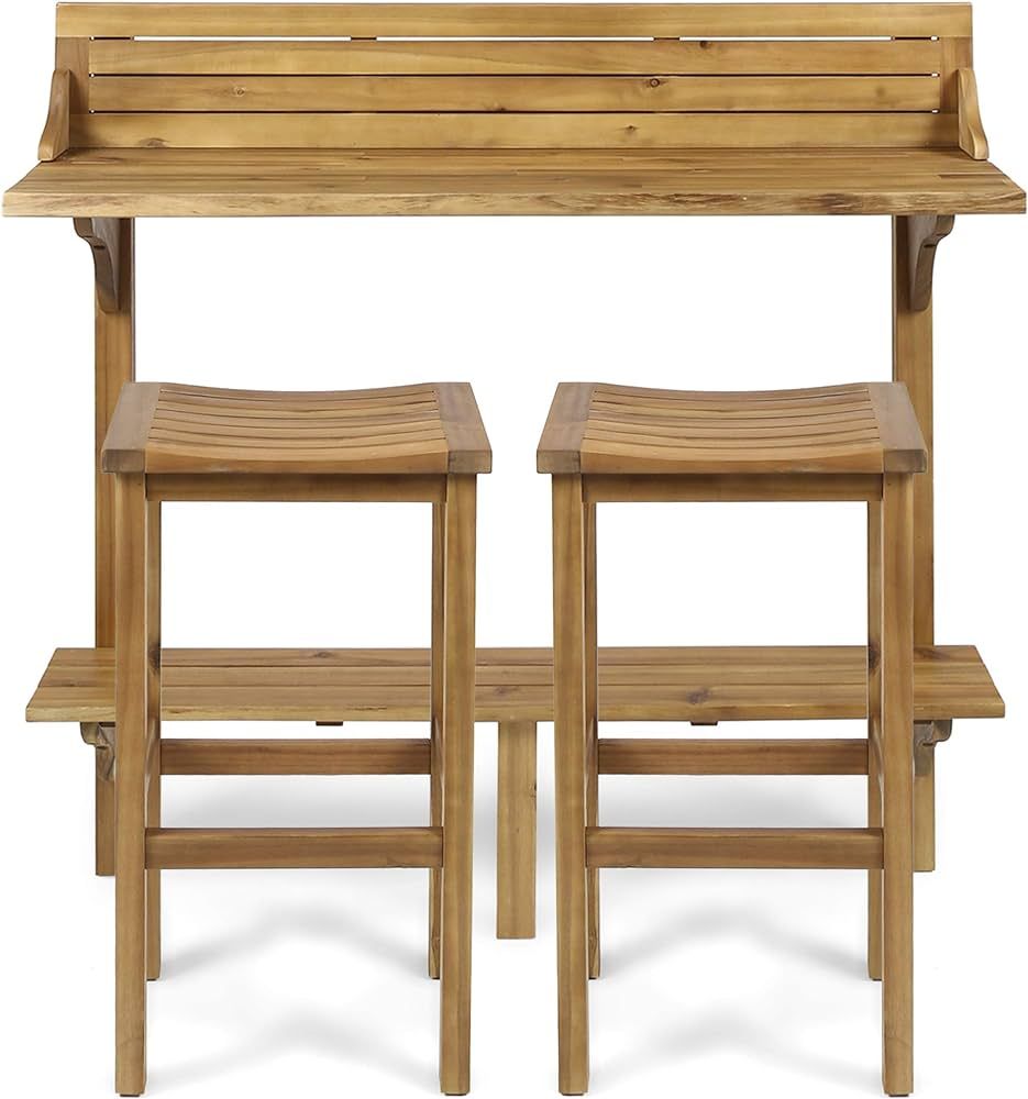Christopher Knight Home Caribbean Outdoor Acacia Wood Balcony Bar Set, 3-Pcs Set, Natural Stained... | Amazon (US)