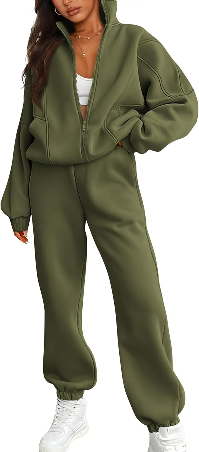 BTFBM Womens Sweatsuits 2 Piece Set 2024 Fleece Long Sleeve Zip Up Sweatshirt Sweatpants Winter F... | Amazon (US)