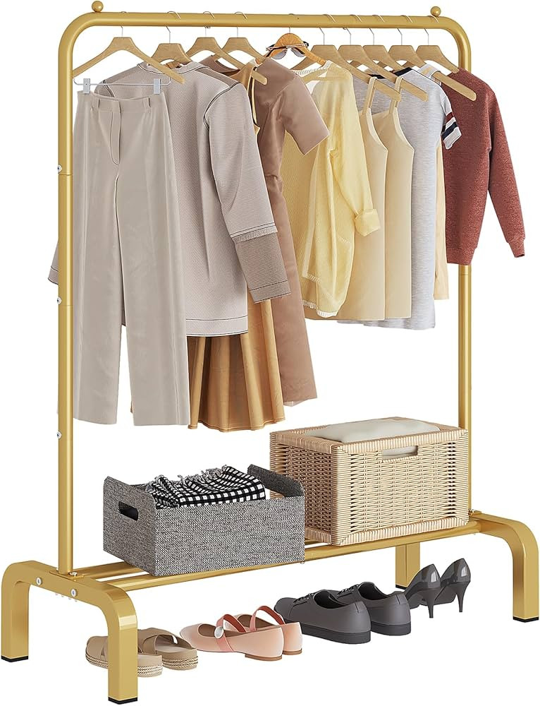 JIUYOTREE Standard Clothes Clothing Garment Rack with Storage Shelves Clothes Organizer for Hangi... | Amazon (US)