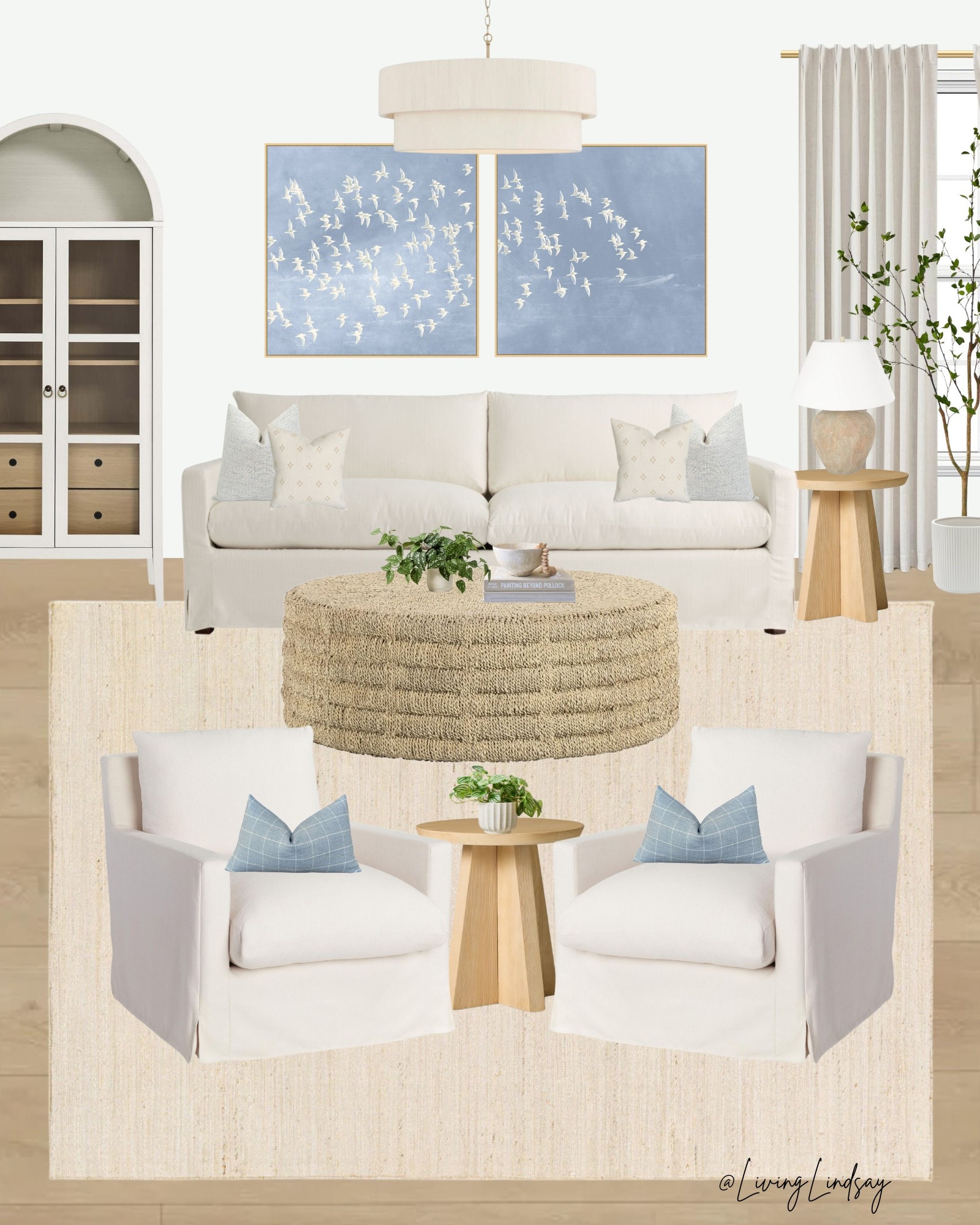 Coastal living room, coastal sitting room, coastal home, coastal decor, living room, sitting room, couch, accent chairs, woven coffee table, wall art, neutral rug, arch cabinet, throw pillows 

#LTKFamily #LTKHome #LTKSaleAlert