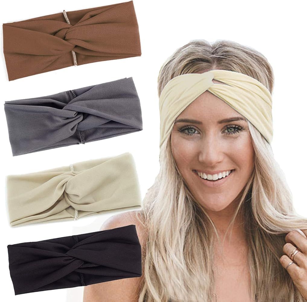 RIOSO Turban Headbands for Women Twisted Boho Headwrap Yoga Workout Sport Thick Head Bands(4 pack) | Amazon (US)