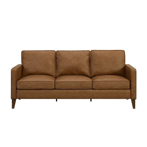 Jianna Faux Leather Sofa, Saddle Brown - Walmart.com | Walmart (US)
