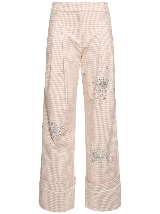 Embellished gingham print oversize pants | Luisaviaroma