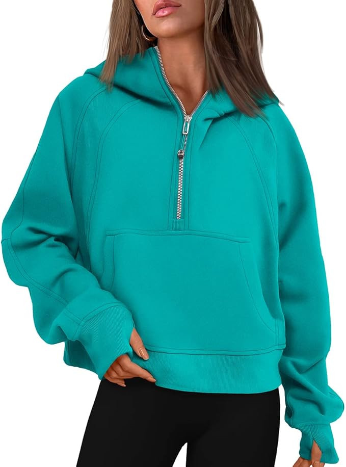 Trendy Queen Women Half Zip Cropped Hoodies Fleece Quarter Zip Up Pullover Sweatshirts Winter Clo... | Amazon (US)