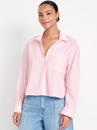 Cropped Button-Down Striped Shirt | Old Navy (US)